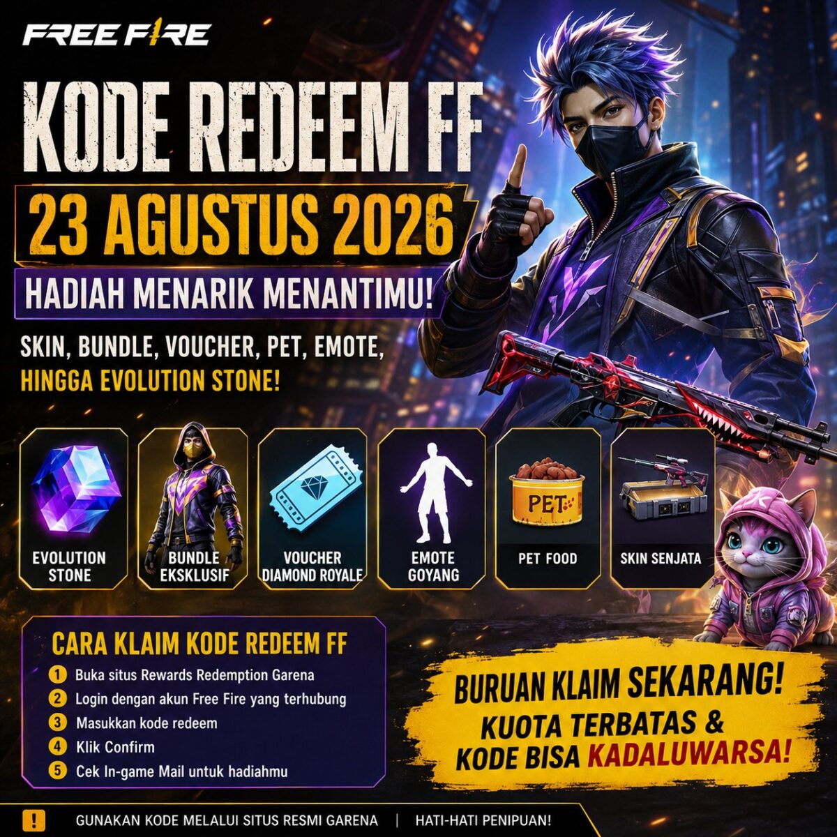 Kode Redeem FF 23 Agustus 2026